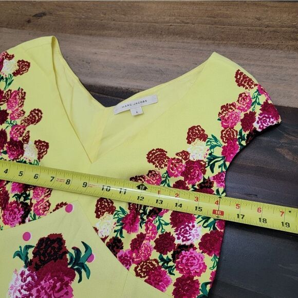 MARC JACOBS Polka Dot & Floral Print Romantic Retro Silk Midi Sunny Dress Size 6 - Picture 10 of 11